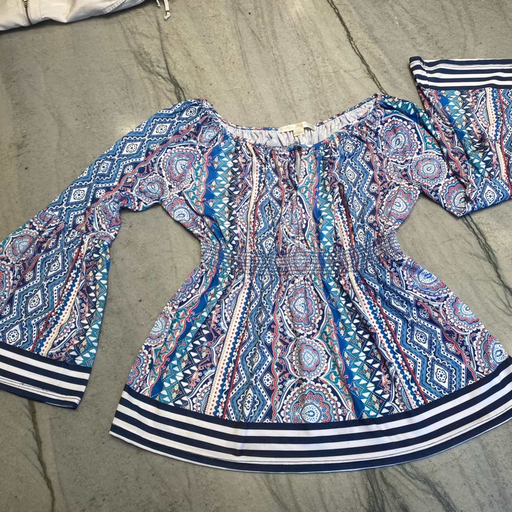 Colorful Tunic style top with elasticized empire style waist